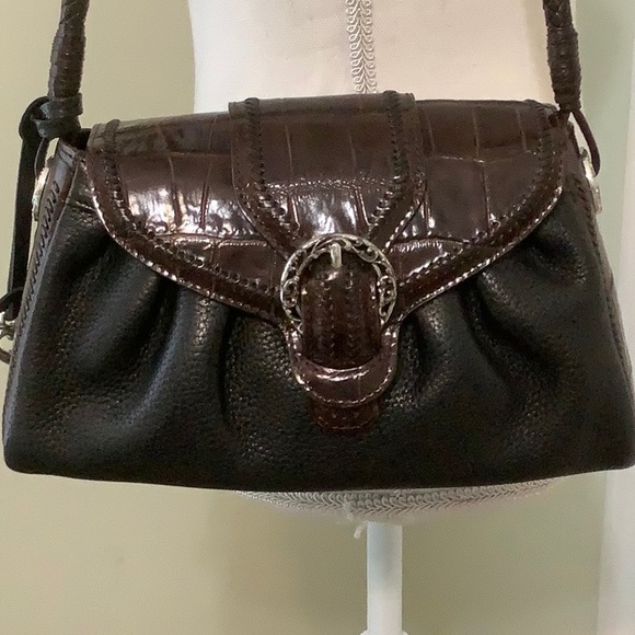 Brighton Handbags - BRIGHTON small black shoulder bag brown croc trim